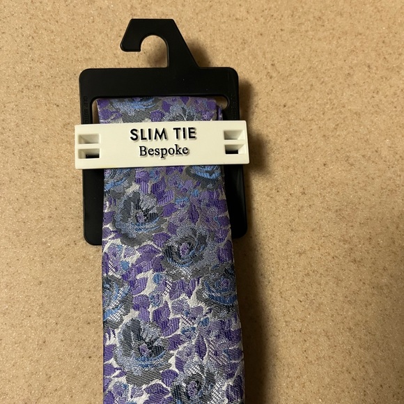NEW Bespoke Slim Tie - Purple & Blue Floral - Picture 2 of 5